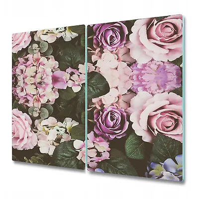 Serving Chopping Board Glass Cover Baroque Romantic Flowers Pink And Green • $50.95