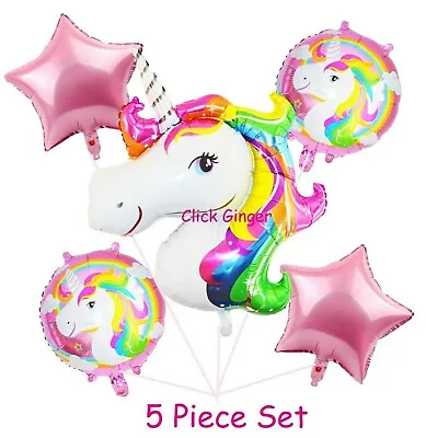 $9.95 • Buy Jumbo Rainbow Unicorn Foil Balloon Set Pink Stars 5pcs Helium Birthday Balloons