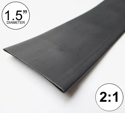 1.5  ID Black Heat Shrink Tube 2:1 Ratio 1-1/2  Wrap (2 Feet) Inch/ft/to 40mm • $4.69