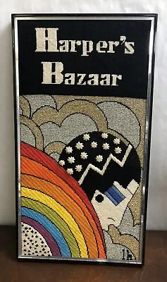 Vintage 70’s Harper’s Bazaar Magazine Needlepoint Picture Framed Lady Art Deco • $299