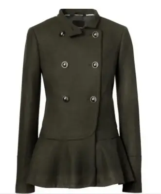 Banana Republic Mario Bellucci Military Wool Peplum Green Peacoat Jacket SM • $37.49