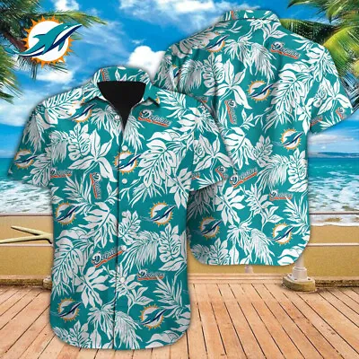 Miami Dolphins Hawaiian Shirt Football Aloha Shirt Tropical Leaves Beach Shirt • $33.99
