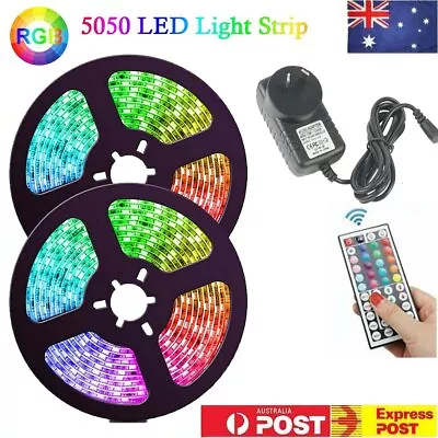 5050 RGB LED Strip Lights 12V 5M 10M 15M 20M 44 Key IR Remote Party Home Decorat • $2.99