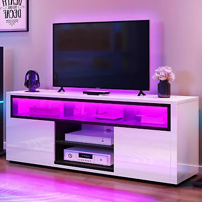 High Gloss TV Stand Cabinet Unit With LED Lights For 75  TV Entertainment Center • $145.99