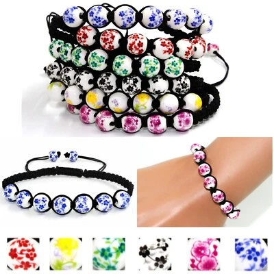 £3.79 • Buy Bracelet Ceramic Bead Flower Jewellery Daisy Adjustable Girls Womens Wedding UK