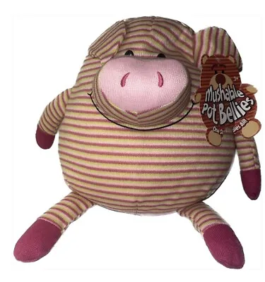 Mushable Pot Bellies Pig Pink Lime Green Striped Microbead Cuddle Buddy EUC 11” • $10