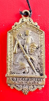 Vintage Catholic St Christopher Be My Guide Antique Silver Tone Medal Pendant • $25