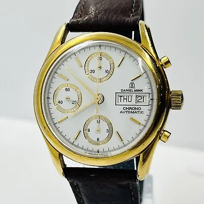 Daniel Mink Men's Watch Automatic Chronograph Steel Leather Swiss Valjoux 7750 • $500