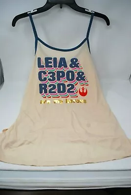 NEW Disney Parks Star Wars Cream Tank Top Leia C3PO R2D2 Women's Large  • $19.60