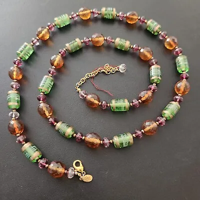 $1.25 • Buy SIGNED JOAN RIVERS Vintage Necklace Purple Amber Tone Green Art Glass Bead 189