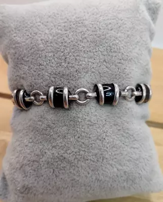 Vintage Southwestern Caged Black Onyx / Sterling Silver Bracelet 7  • $32.99