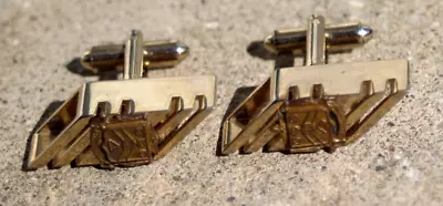 Vintage Gold Tone Metal Delta Sigma Phi Fraternity Bullet Back Toggle Cufflinks • $29.99