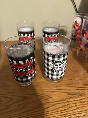 Set Of 4 Steak N Shake Coca Cola Glasses -In Sight It Must Be Right Checked (Sh2 • $21.99