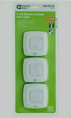 Commercial Electric 3-Pack Motion Activated LED White Puck Light Batt. Included • $11.99