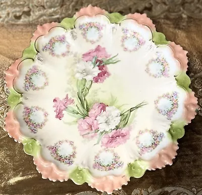 Antique Moritz Zdekauer MZ Altrohlau Austria Serving Plate 12 1/2  Pink Flowers • $17.99