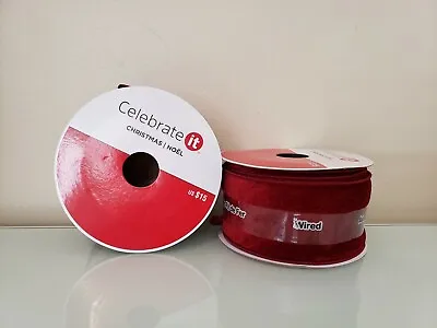 Lot Of 2 Celebrate It Wired Velvet Ribbon Spool Christmas Crafting 2.5” X 15ft • $15.99