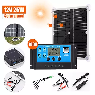 $33.45 • Buy 25W Solar Panel Kit 100A 12/24V Battery Charger With Controller Caravan Boat US