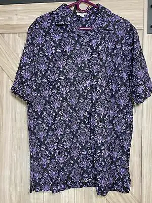 $99.99 • Buy Disney Haunted Mansion Purple Wallpaper Button Mens Shirt