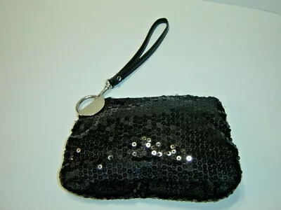 Make-up Bag Cosmetic Case Pouch Travel Bag Purse Clutch Black Sparkling Sequins • $8.95