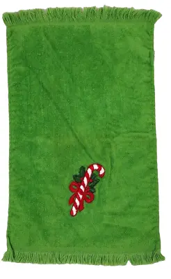 Fieldcrest Towel Christmas CANDY CANE 70S Vintage EMBROIDERED Holiday Neon Green • $25.19