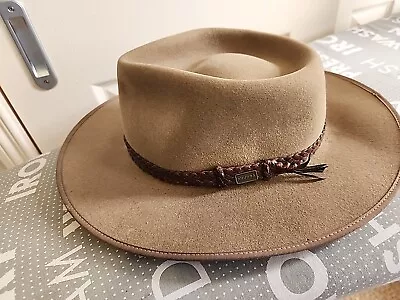 Vintage Akubra  Rare Jackaroo Size 58 Hat Brown Olive Pure Felt Leather Cowboy • $150.99