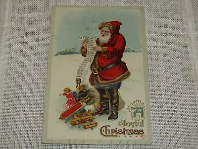 Antique Santa Claus * Large Red Coat Santa & List* Postcard! Good Condition! • $4.95