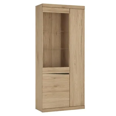 Tall 3 Door Display Cabinet Living Room Furnicture Oak With Dark Trim Melamine • £484