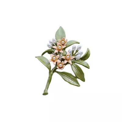 Vintage Plant Pearls Neroli Brooch Pin Tree Flower Enamel Brooches For Women • $6.99