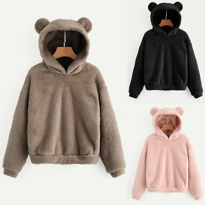 £23.35 • Buy Women Long Sleeve Fleece Sweatshirt  Bear Ears Shape Hoodie Pullover Winter Warm