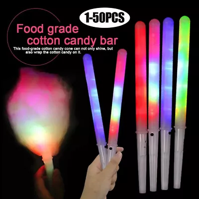 50X LED Cotton Candy Floss Glow Sticks Light Flashing Stick Cone Kids Party Fun！ • £3.12