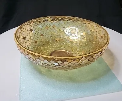 Vintage Gold Mosaic Glass Decorative Dish Bowl Dish 9.75 In Diameter X 3  In... • $26.98