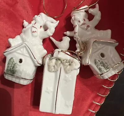 3 Vintage Christmas  Porcelain 24kt Gold Trim Ornaments • $15