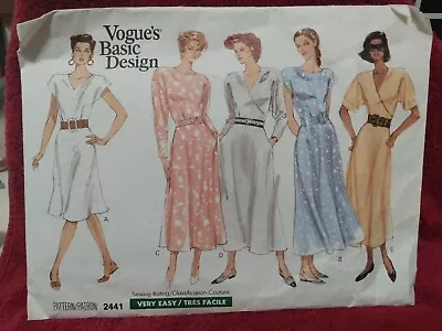 Vogue Basic Design Pattern 2441 Womens/Misses Dresses Sizes 8 10 12 Uncut Vtg • $13.99