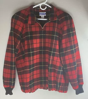 Pendleton Vintage 100% Virgin Wool Red Plaid Full Zip Bomber Jacket Mens L • $64.99