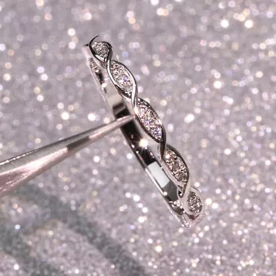 925 Sterling Silver Twisted Rope Crystal Rings Women Simple Fashion Jewelry Gift • $7.52