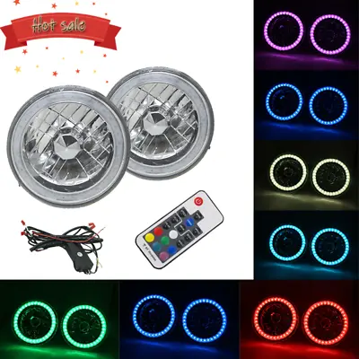 Pair 7  Round RGB Multi Color LED SMD Halo Angel Eyes DRL Headlights Replacement • $39.89