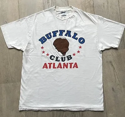 Vintage Hanes 90s T-shirt XL Buffalo Club Atlanta Single Stitch Cream White Tee • $59