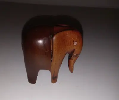 Vintage Hand Carved Wood Elephant Figurine 2” Tall • $3.99