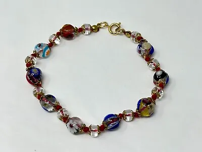 Vintage Clear Multicolor Millefiori 8mm Glass Bead 8.5  Bracelet • $39.99