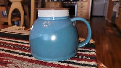 No Spill Wide Blue Stoneware Travel Mug With Lid • $19