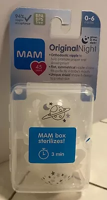 2 MAM Original Night Orthodontic Glow In The Dark Pacifiers With Case 0-6 Months • $12.50