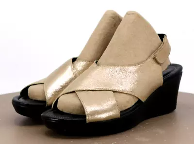 Mephisto Air Relax Women's Wedge Sandals Size EU 38 US 8 Metallic Gold • $38.40