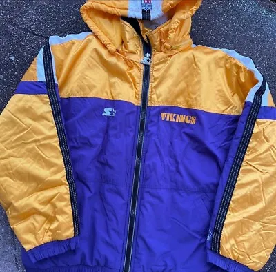 Vintage MINNESOTA VIKINGS STARTER PRO LINE PUFFER JACKET XL  Zipper Hood • $88.99