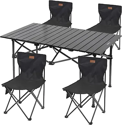 Foldable Camping Table Set With 4 Chairs For Camping Caravan BBQ Picnic Garden • £74.99