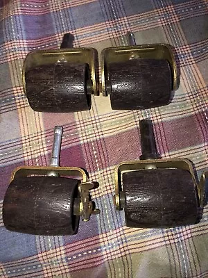 Vtg Lot Of (4) Barrel Furniture Casters Heavy Duty Wheels Plastic Faux Wood • $14