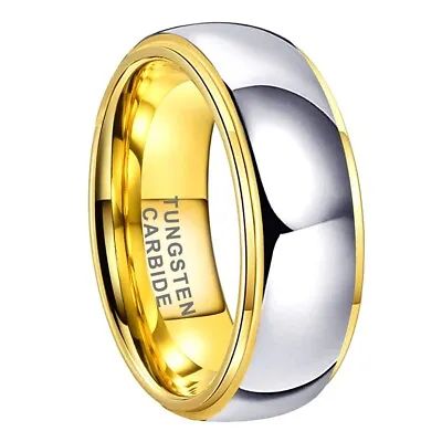 Men's 18k Gold Plated Dome Wedding Ring Tungsten Carbide Classic Engagement Band • $17.98