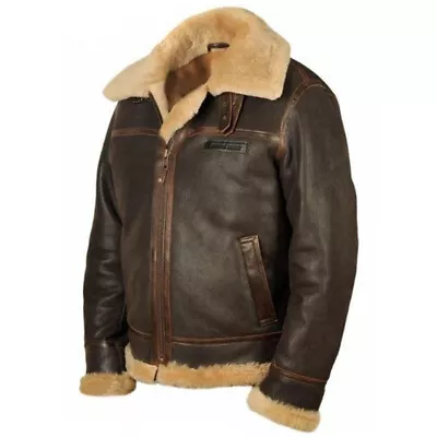 Winter Retro Mens Leather Jacket Fur Lapel Long Zipper Plus Velvet Warm Brown PU • $116.95