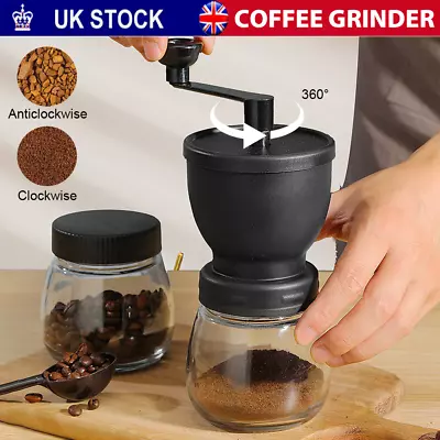 Manual Coffee Bean Grinder Adjustable Coarseness Ceramic Hand Held Mill Maker UK • £9.49