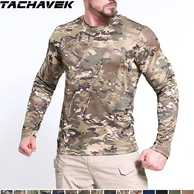 Army Men's Combat T-shirt Long Sleeve Camo Tactical Military Casual Shirt Hiking • $16.50