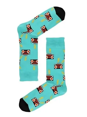 HAPPY SOCKS Men's Blue Stereo Cotton Crew Soft Socks Size 8-12 NWT • $8